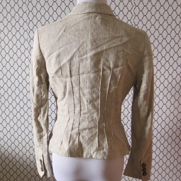HOBBS London Two Button Long Sleeve Beige Linen Blazer - Size 4 - Picture 4 of 8